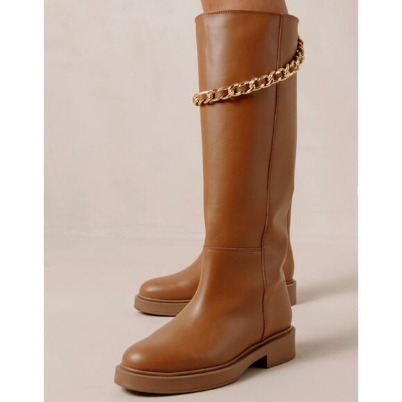 ALOHAS Brown Leather Lug Chunky Sole Pier Tall Boots Chain sz 39 Anthropologie - Picture 13 of 16